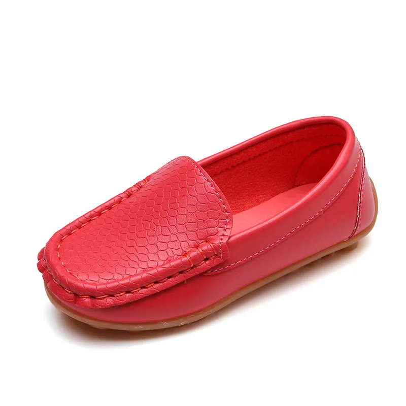 JGSHOWKITO/детская обувь; яркие цвета; мягкие Лоферы унисекс для мальчиков и девочек; обувь из искусственной кожи без застежки для детей; размеры 21-36; Лидер продаж; Мокасины - Цвет: Красный