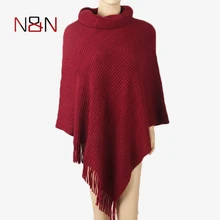 2017 Winter Poncho Women Casual Turtleneck Thick Sweater Batwing Shawl Cape Pullover Knitted Jumper Fashion Striped Sleeveless