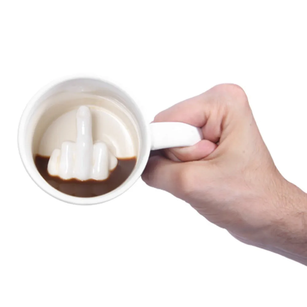 cheap Coffee Milk Cup White Middle Finger Style Cup Creative Novelty Mixing Funny Ceramic Mug Enough Capacity Water Cup