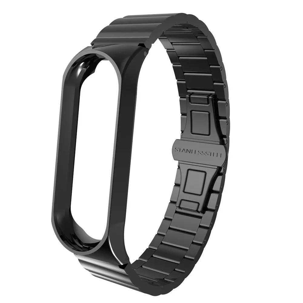 Модный роскошный браслет из нержавеющей стали, ремешок для часов, ремешок для Xiaomi Mi, группа 4, умный браслет, аксессуары, подарок на день матери - Цвет ремешка: Черный