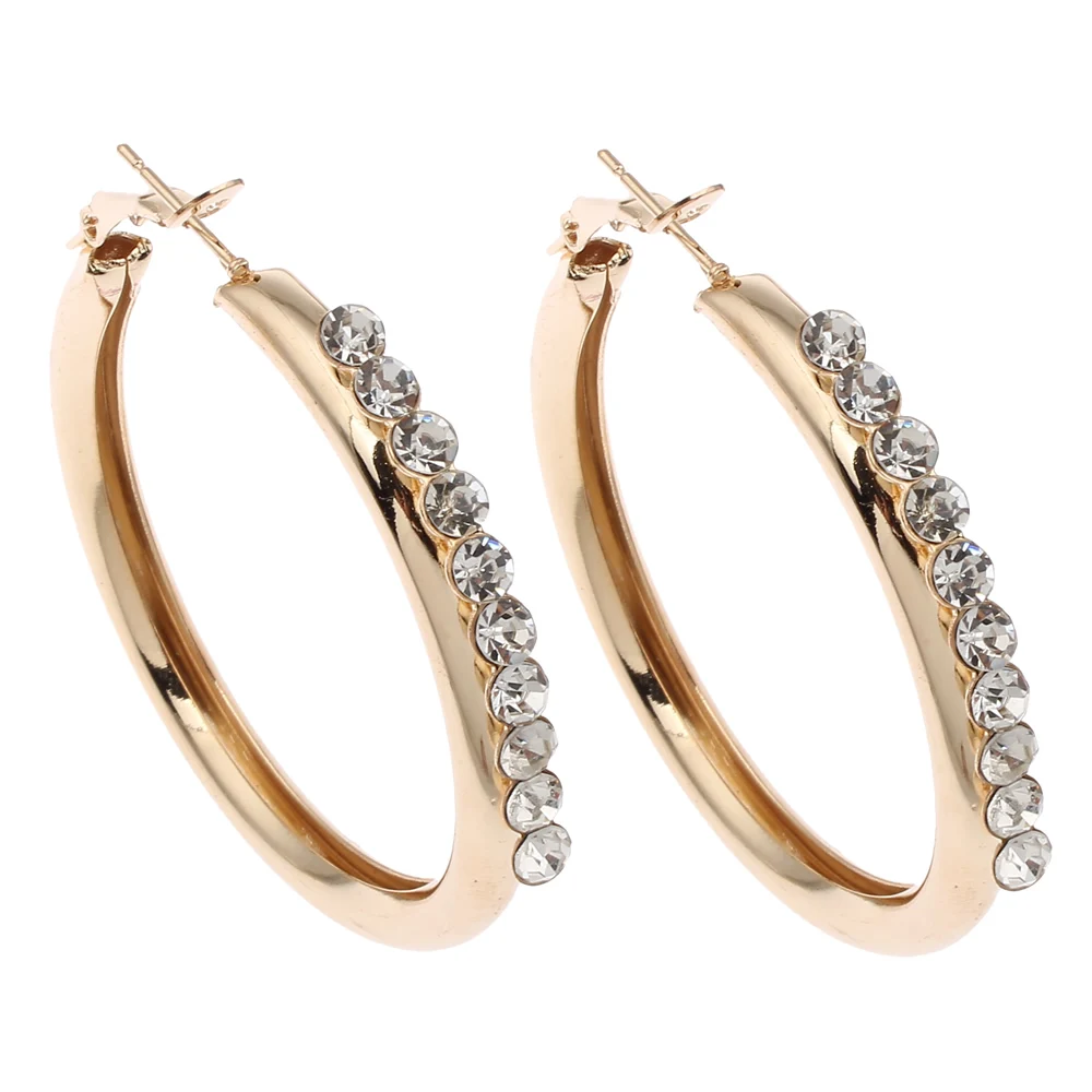

2017 Gold Color Loop Hoop Earrings CZ diamonds Elegant design jewelry high quality brinco bijoux gift boucle d oreille