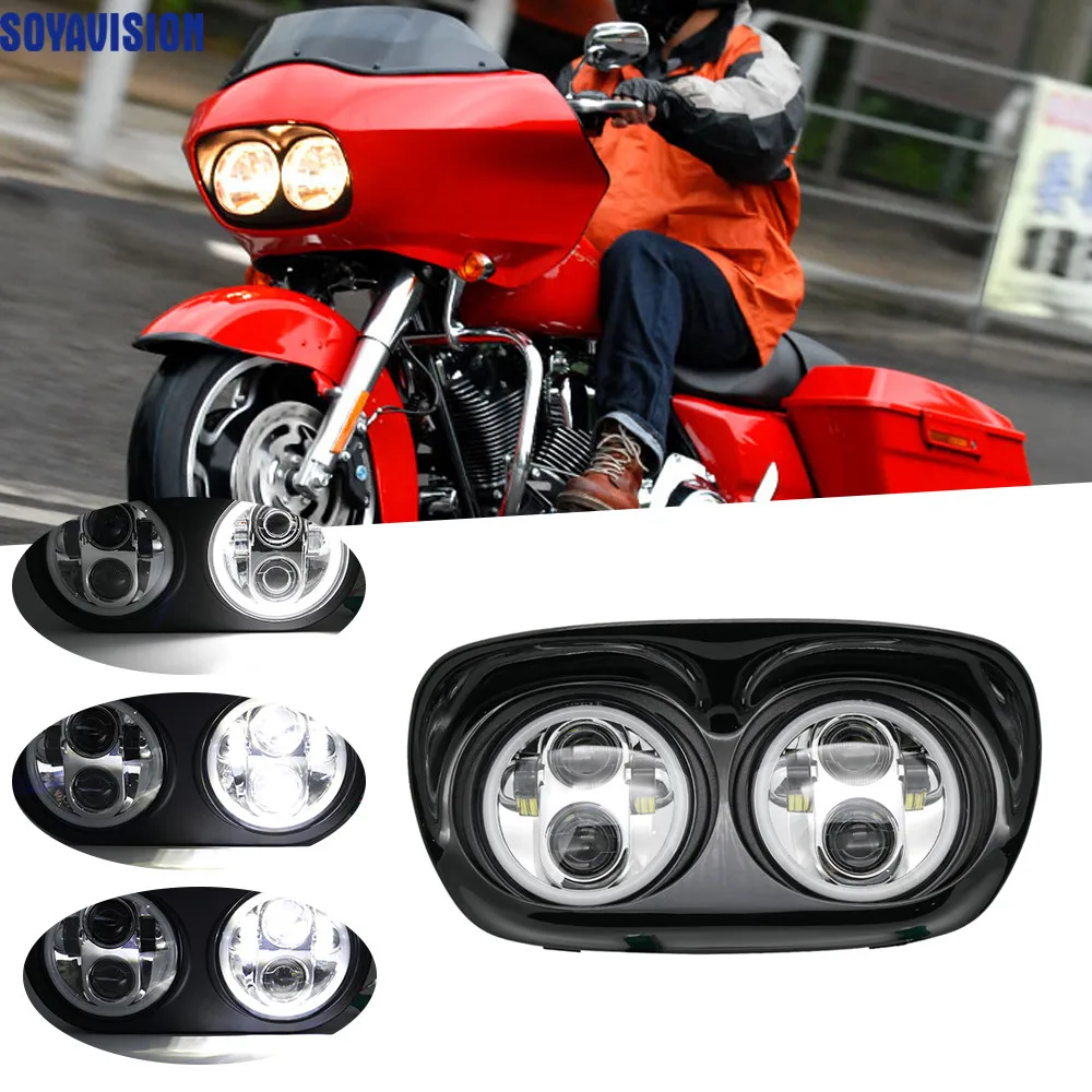 Black chrome Double Headlight for Road Glide dual LED Headlight