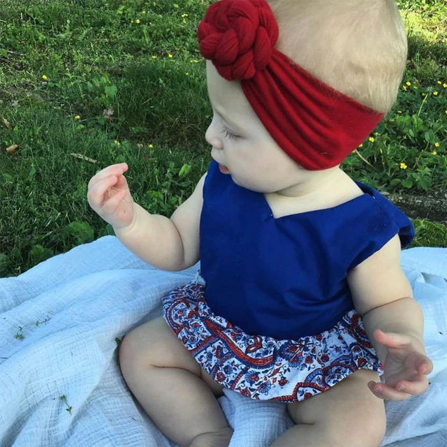 Boucle en tissu sur bandeau - bébé fille et enfant -fleurs bleues