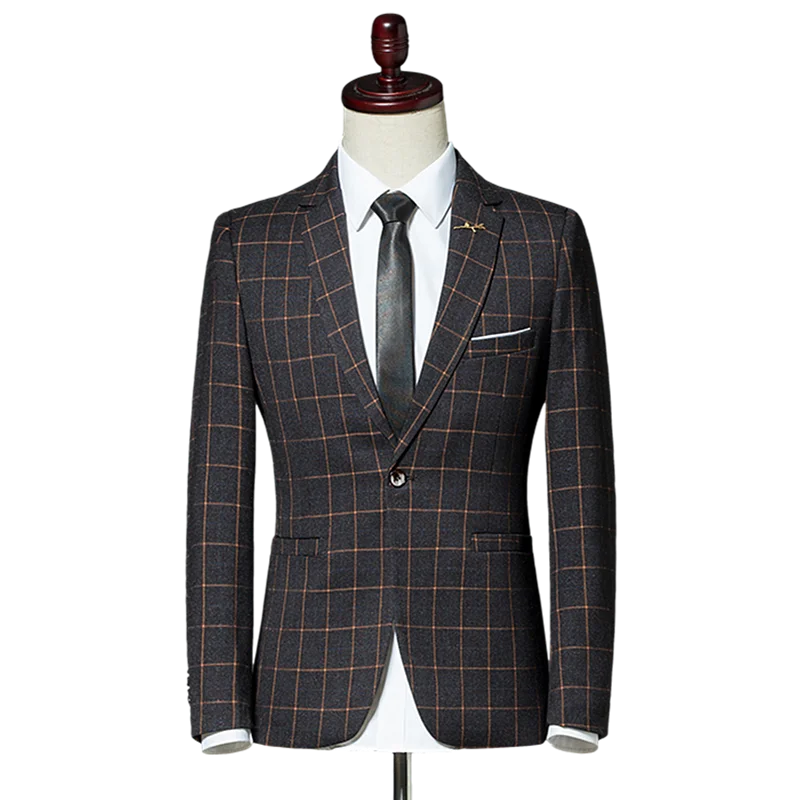 

2018 Fashion New Men's Casual Boutique Business Plaid Party Dress Jacket / Men's Slim Plaid Groomsmen Wedding Suit Blazer Coat