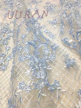 

Light blue Nigerian wedding lace fabric top grade French embroidered net lace fabric with sequins