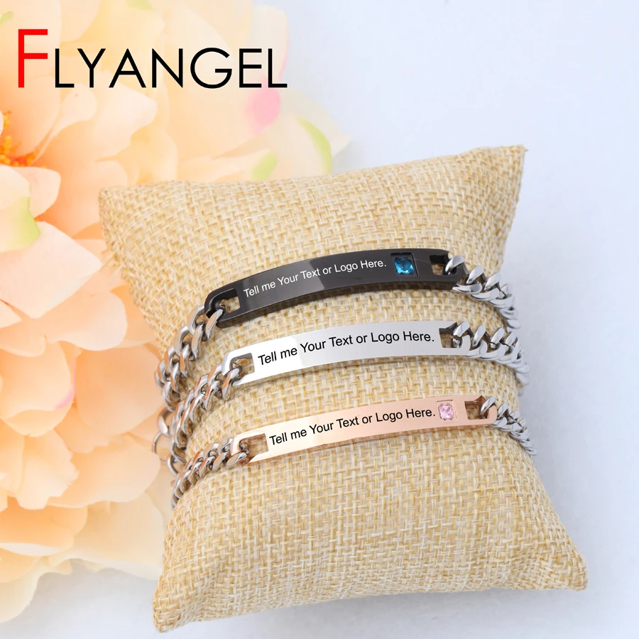 

Beautiful New Design Lettering Bracelet Engraved Any Text Or Logo On It Woman Man Souvenir Date Name Customized Jewelry Chain