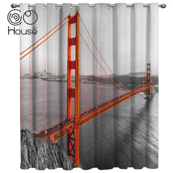 

COCOHouse American Red San Francisco Bridge Scenery Window Curtains Dark Bathroom Decor Outdoor Bedroom Drapes Fabric Decor
