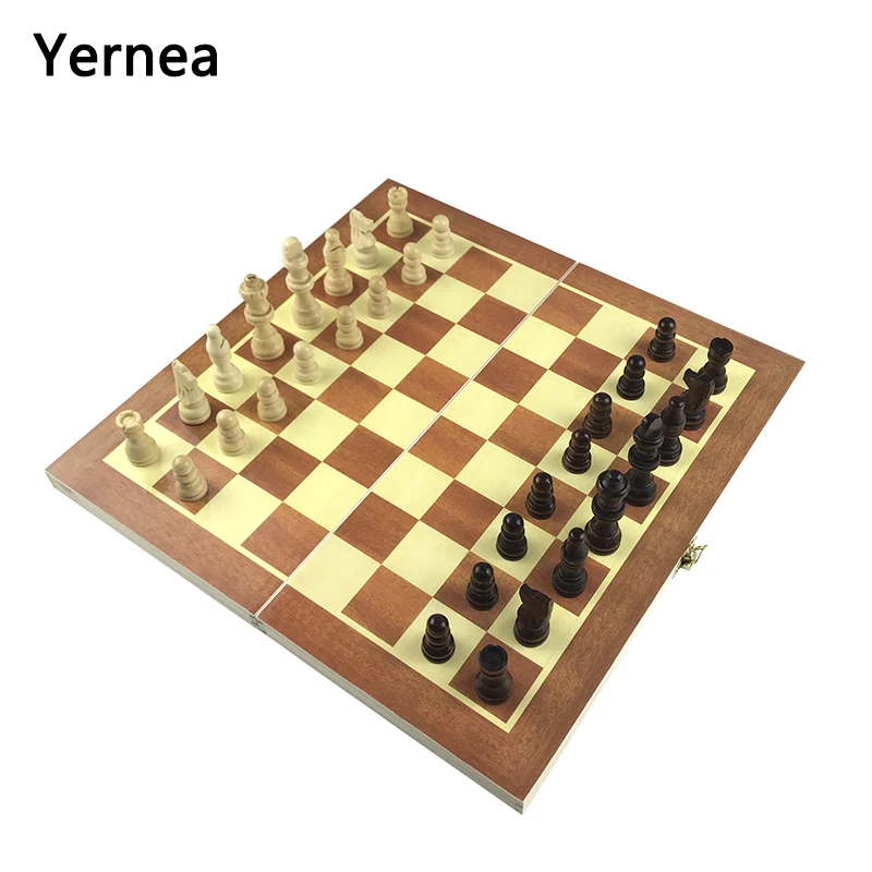 Yernea New Chess Wooden Game And Folding Wooden King 7CM Chess Set 34*34*1.8CM Chess Board Game Entertainment Gift