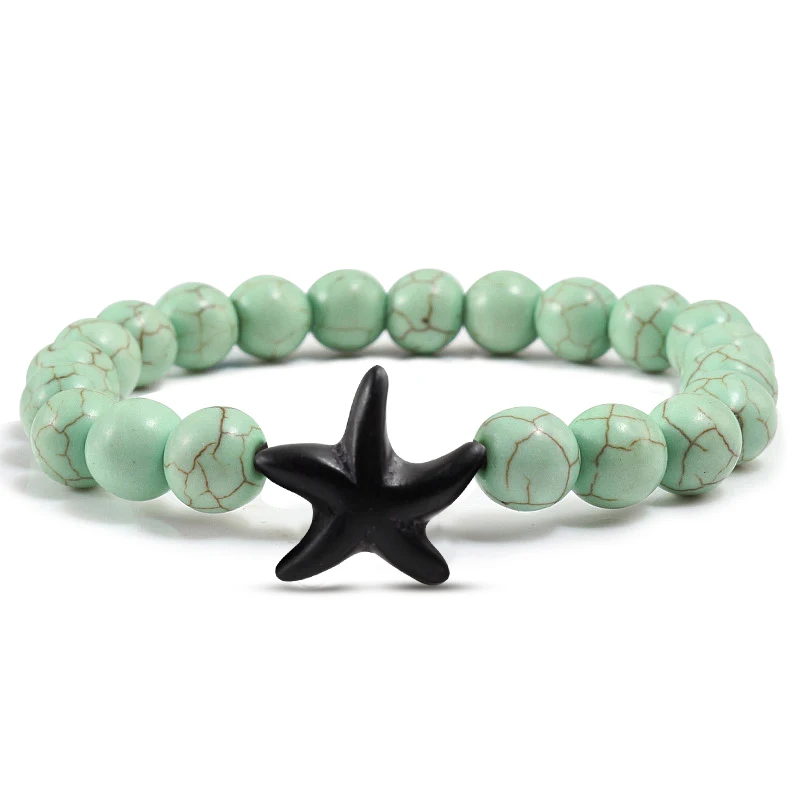 Мода Морская звезда синяя зеленая бирюза бисерные браслеты Пляж Шарм ювелирные изделия Морская звезда натуральный камень браслет пара подарки - Окраска металла: LT Green