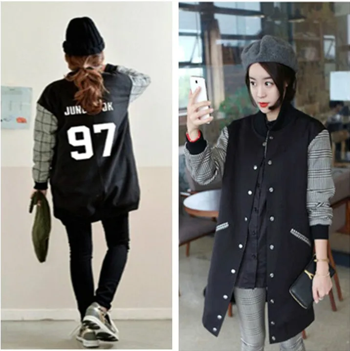 

Kpop harajuku Hoodie Long Section Baseball Uniform Jacket Sweatershirt K-pop Bangtan boys jin suga Clothes Coat womens clothing