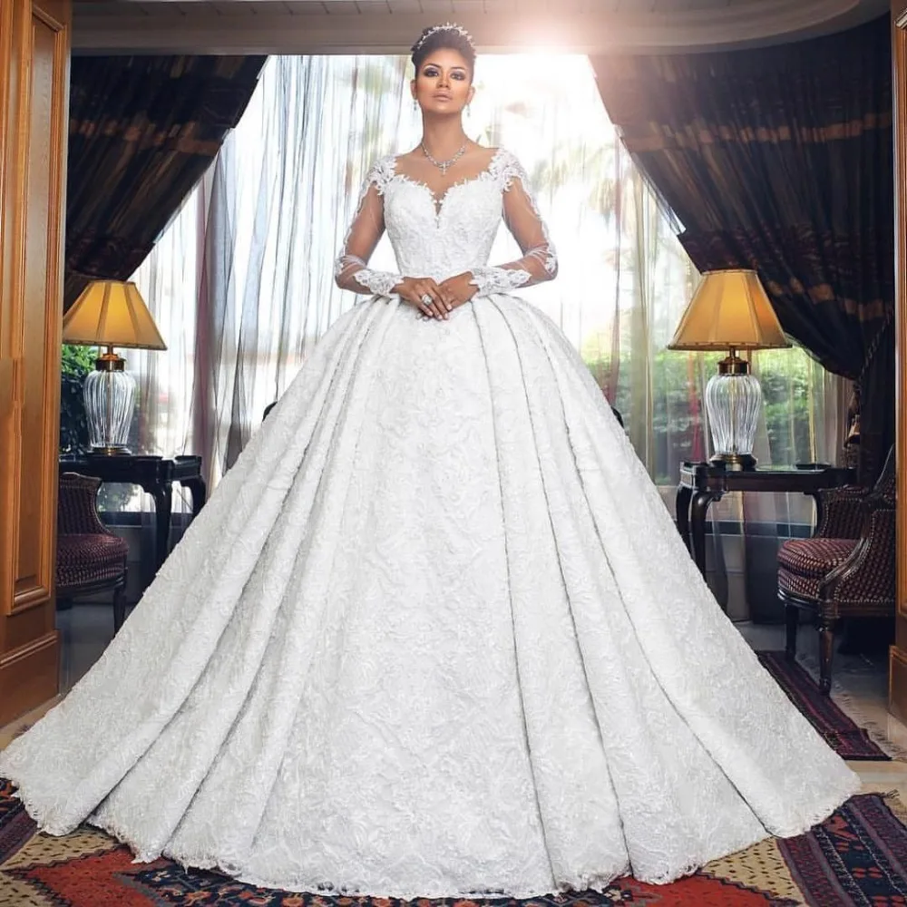 Mega Sale 2019 Dubai Luxury Wedding Gowns Full Sleeves Sexy See