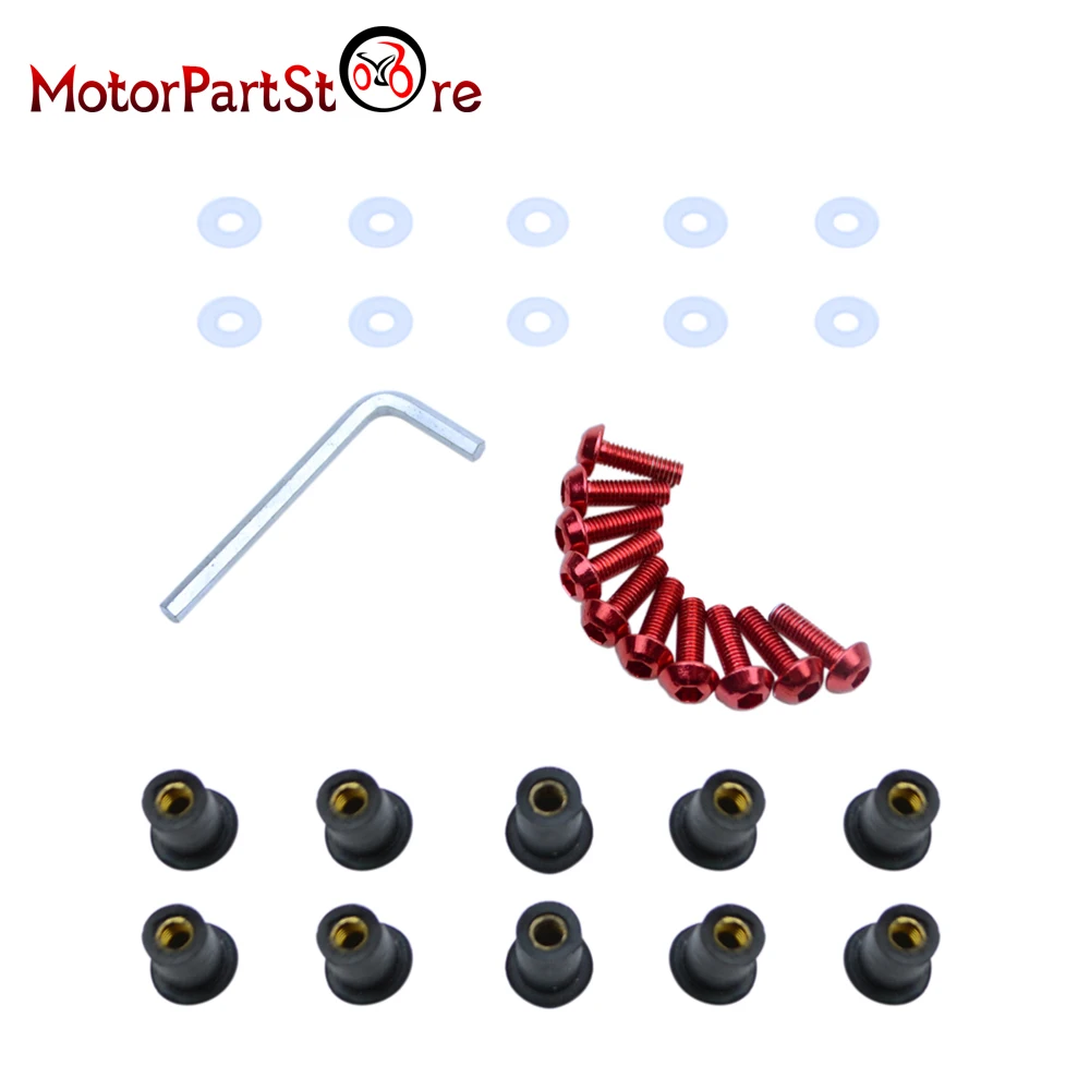 10pcs/set Windshield Bolts M5 5mm Windscreen Mounting Screw Washer Nuts