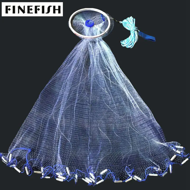 

Finefish 2.4-4.8M With Sinker or Without Sinker USA With Ring Cast Net Small Mesh Catch Fishing Net Hunting Hand Throw Network