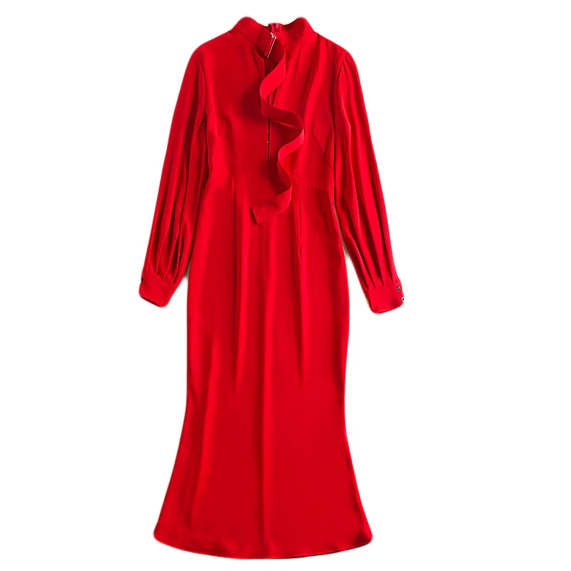Платье русалки высокого качества, весна, новые женские модные вечерние сексуальные винтажные элегантные шикарные платья Виктории Бекхэм с длинным рукавом - Цвет: Красный