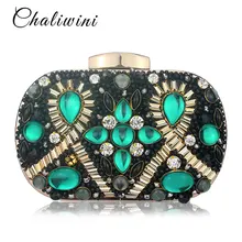 Chaliwini Зеленый Изумрудный и Черный бисером женский Вечерний Клатч Свадебная вечеринка ужин сумки и кошельки цепь сумка на плечо