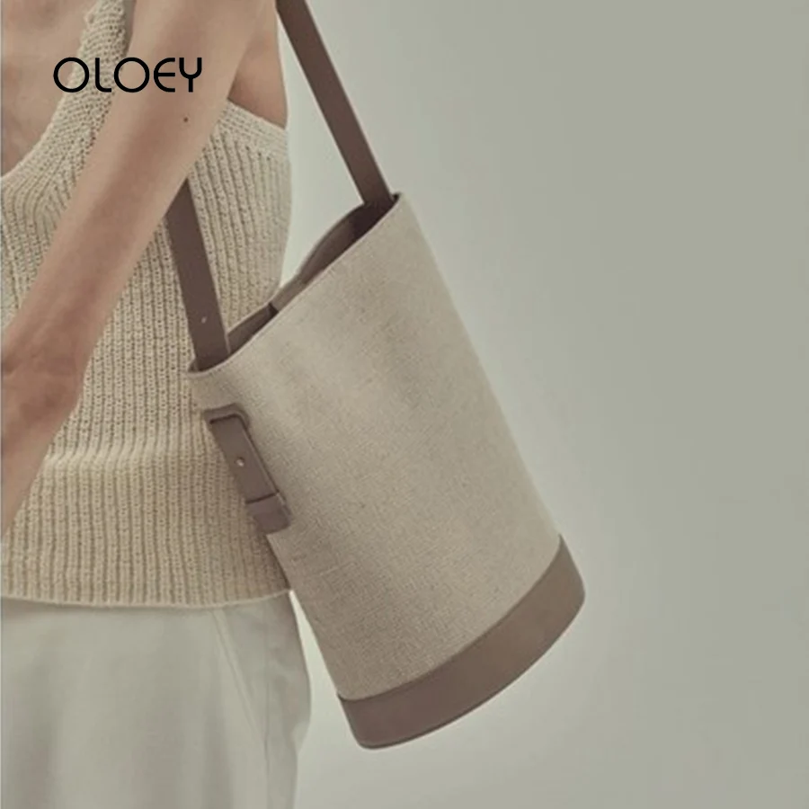 

2019 New Fashion Design Canvas Stitching Women Bucket Bag Women's Bag Beach Large Pocket Patchwork Handbags Female Shoulder Bags