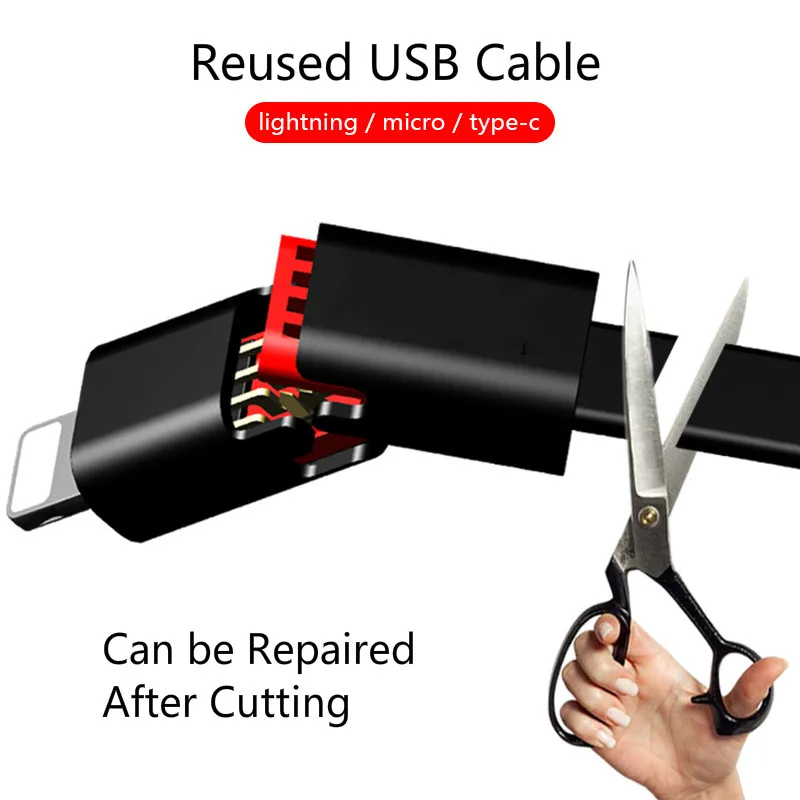 

Reused USB Cable For iPhone/Micro USB/Type C Fast Charger Regenerate Data Cable For iPhone Xiaomi Huawei Reusable USB Cable