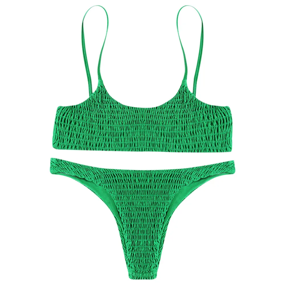 LANGSTAR Women Swimwear Bikini Cami Smocked Bikini Top and Bottoms Sexy Low Waisted Spaghetti Straps Swimsuit Women Bathing Suit LANGSTAR Women Swimwear Bikini Cami Smocked Bikini Top and Bottoms Sexy Low Waisted Spaghetti Straps Swimsuit Women Bathing Suit