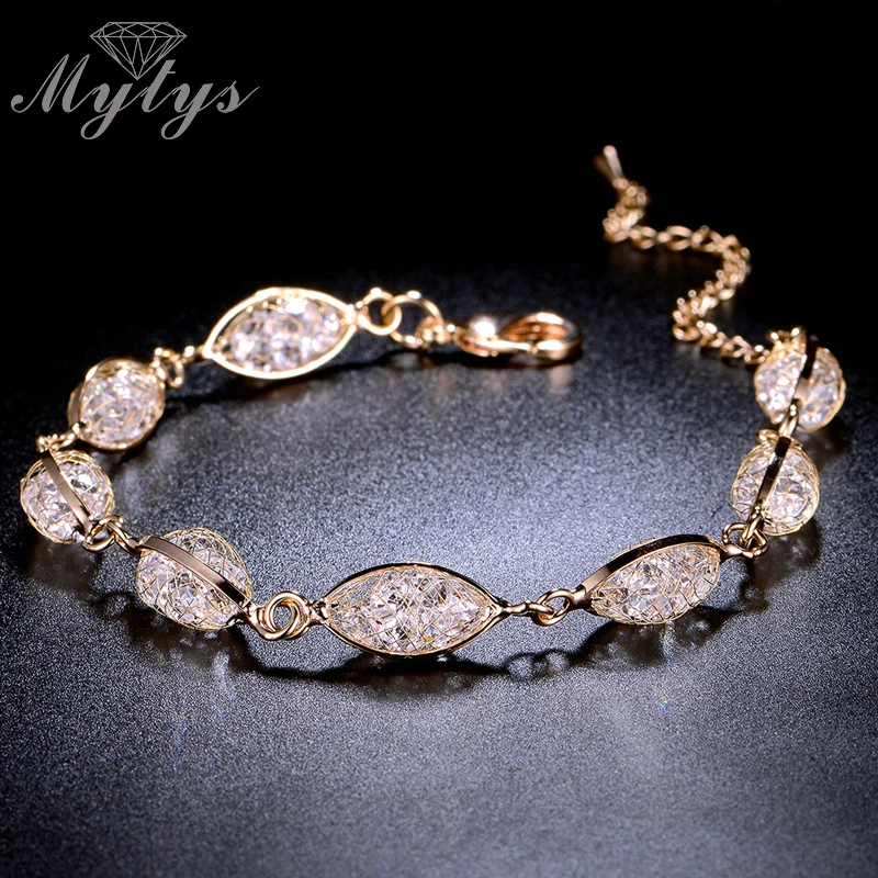 Mytys Oval Crystal Chain Link Wire Mesh GP Mesh Bracelet with Extender