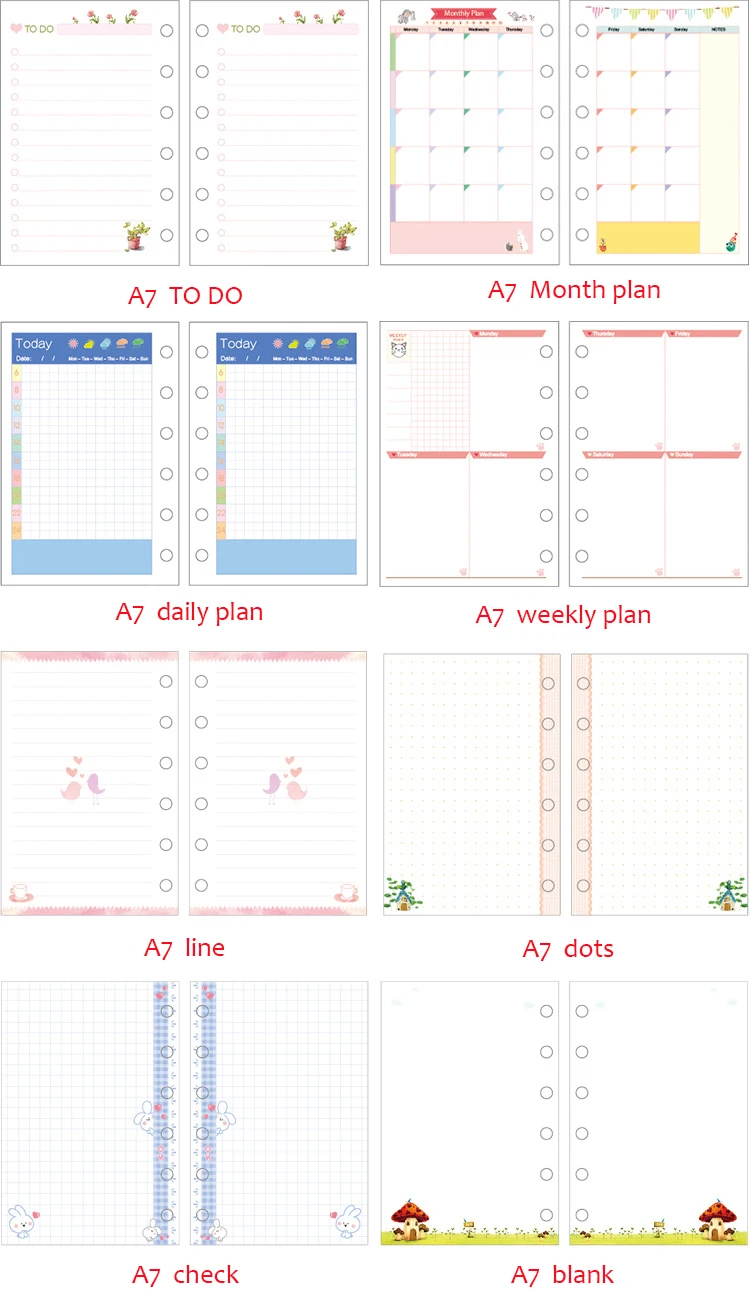 45 листов А5 А6 А7 печатная спиральная бумага планировщика, Кольцо Связующий наполнитель бумаги. Милый красочный ежедневный Еженедельный ежемесячный, чтобы сделать пустые точки