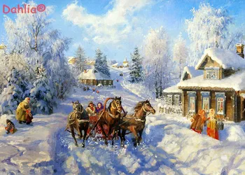 

Troika running on snow Scenery Needlework Embroidery DIY Cross Stitch Kits Crafts 14CT Counted Unprinted Home Decor Handmade