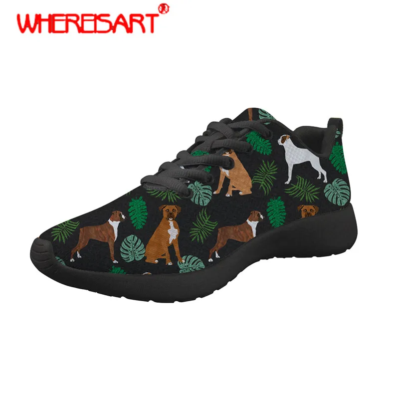 

WHEREISART Women Flats Boxer Dog Printing Fashion Sneakers Ladies Comfortable Flat Sneaker for Females Mesh Shoes Zapatos Mujer