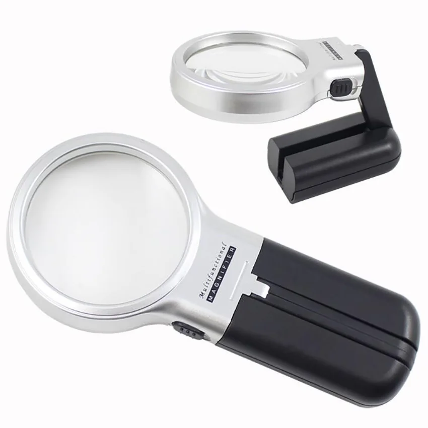 

3X Portable Magnifying Glass with LED Lights Folding Desktop Magnifier Jewelry Loupe Reading Watch Repair Magnifying Glass