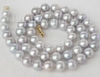 

Genuine natural 17" 9mm Gray freshwater pearls necklace 14KGP clasp e1957