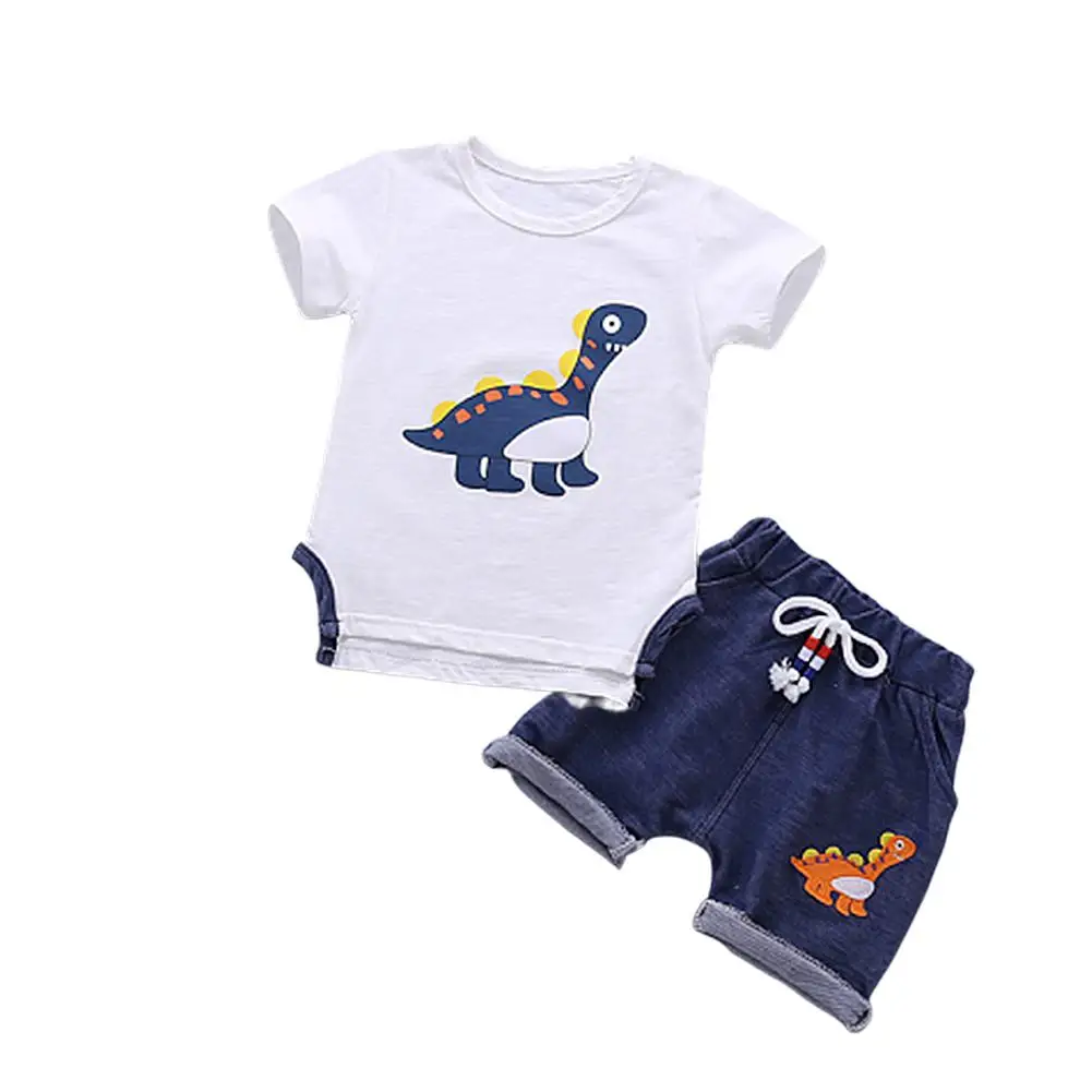 

2Pcs/Set Kids Cartoon Dinosaur Printing Short Sleeve Shirt + Drawstring Shorts Set