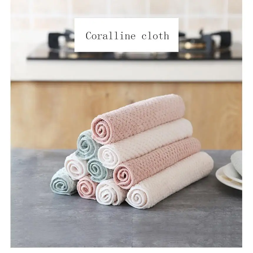 Aceite antiadherente terciopelo Coral colgando toallas de cocina Dishclout pano de limpieza gasa de limpieza 2sw0718