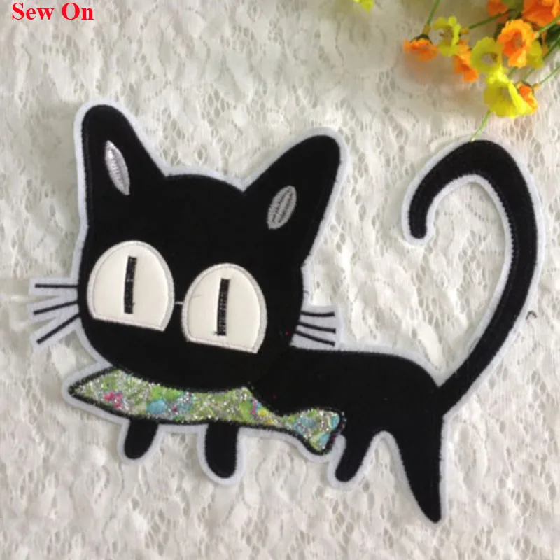 5pcs Cute Black Cat Embroidered Patch Patches For Clothes Garment