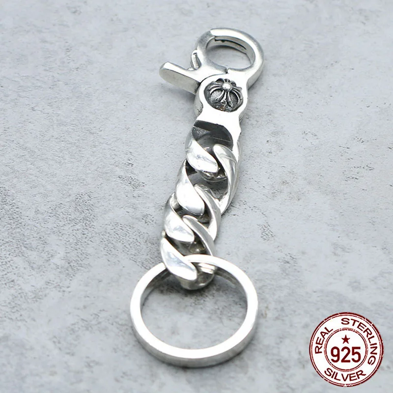

100% S925 sterling silver key chain personalized retro jewelry punk style cross shape send lover's gift 2018 new hot