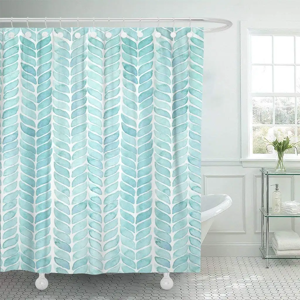 

Blue Paint Hwatercolor Knit Alike Geometric Allover White Brush Drawing Wash Waterproof Shower Curtain Curtains Extra Long
