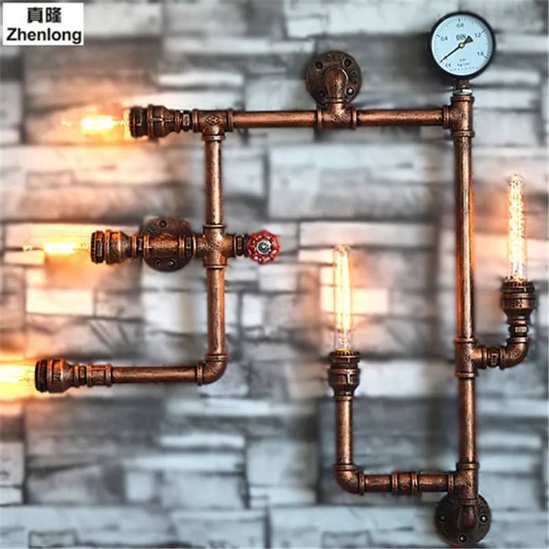 

Steam Punk Loft Industrial Iron Rust Water Pipe Retro Wall Lamps 5 Lights E27 LED Sconce Wall Lights for Living Room Bedroom Bar