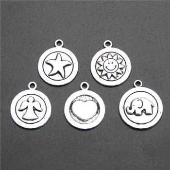 

15PCS Silver Color Sun Starfish Heart Elephant Ghost Charm Pendant Sun Charms Celestial Sunshine Charms Boho