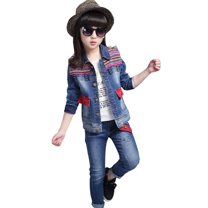 

Girls Clothing Sets 2017 Autumn Long Sleeve Denim Coats & Jeans 2 Pcs Girl Suits New Style Kids Clothes For Girl