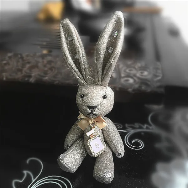 19cm long ears Stuffed Animal Bunny Rabbit Glitter Rivets, matte, diamonds, keychain plush toy - Цвет: 5