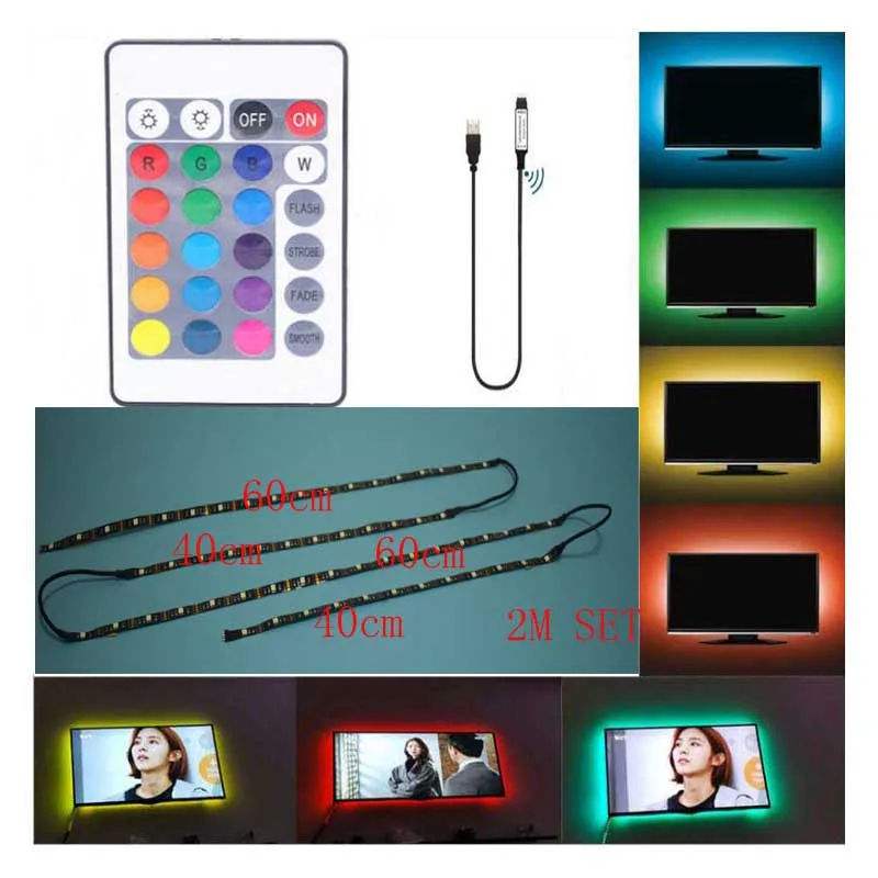 Светодиодная лента 5V 1 M/2 M noватerproof RGB 5050SMD 16 изменение цвета для освещения фона
