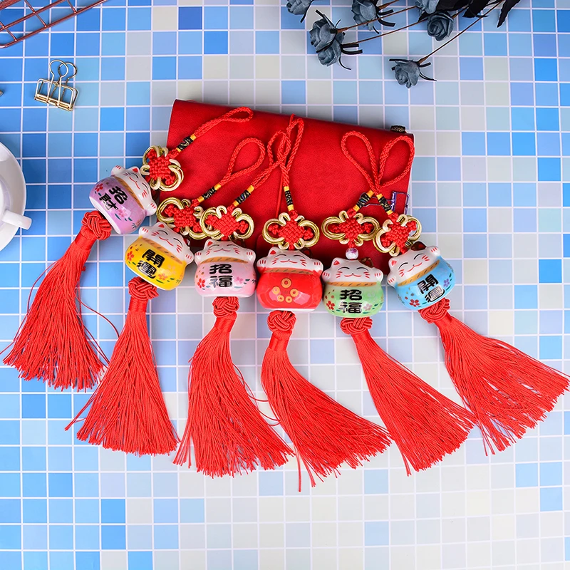 

1PC Cute Lucky Cat Safe Driving Lucky Blessing Car Hanging Ornament Car Pendant Auto Rearview Mirror Decoration