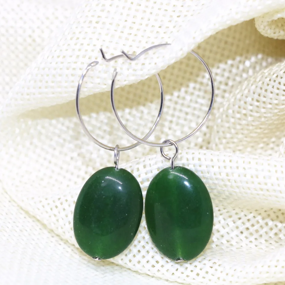 

New fashion green chalcedony jades oval dangle earrings stone factory outlet pretty eardrop earbob women jewelry13*18mm B1774