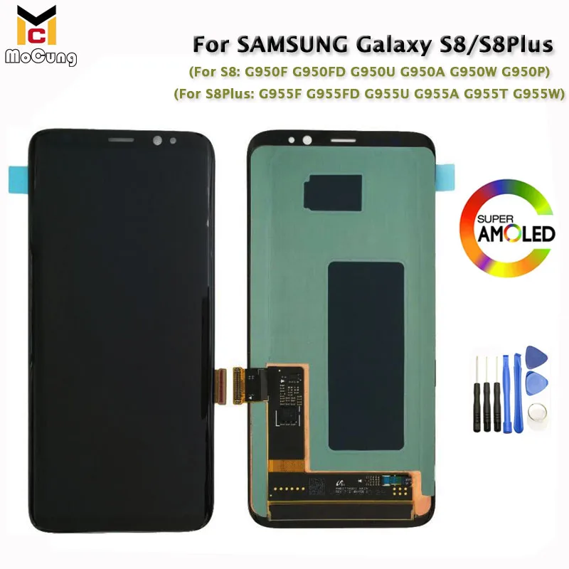 100% Super AMOLED S8 LCD Display With Touch Screen Assembly For Samsung G950F G950A G950W Panel Plus G955F G955U +Tools | Мобильные
