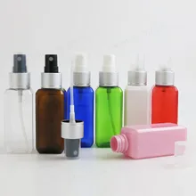 50x60 мл дорожный пустой Янтарный синий зеленый белый прозрачный квадратный многоразовый пластиковый флакон распылитель Духов Косметические пульверизаторы