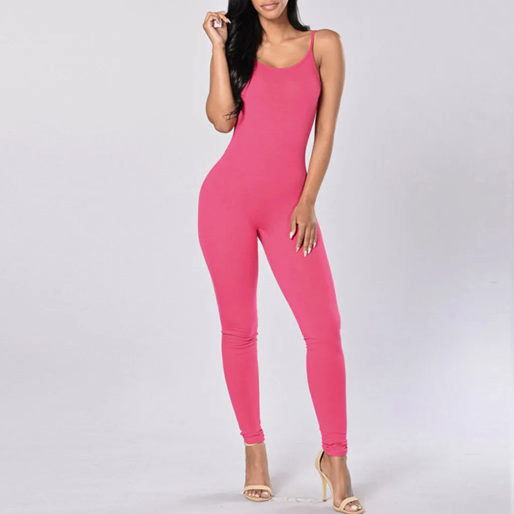 

Womail Jumpsuit Womens Sexy Sling Solid Spaghetti Strap O-neck Skinny Long Jumpsuits Overalls For Women Sport Jun 12