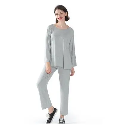 Летние тонкие высокие эластичные нижнее бельё для девочек женские сна лаунж-Пижама, одежда для сна, наборы из топа и брюк; femme; большие размеры 3xl 4xl 5xl 6xl - Цвет: grey
