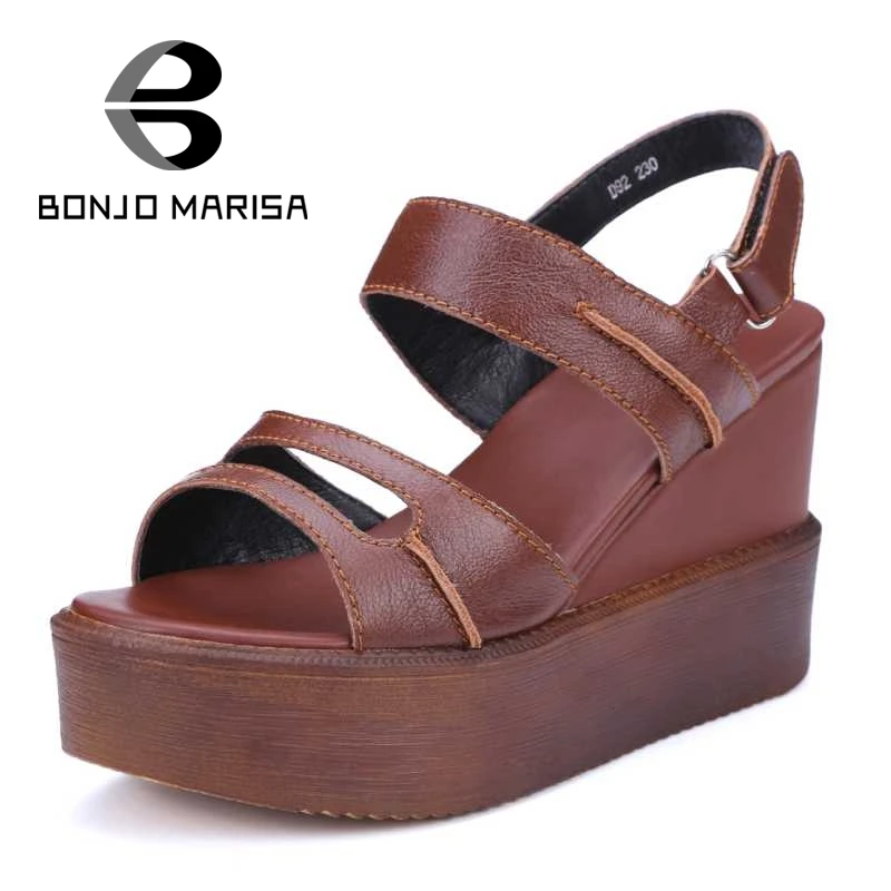 BONJOMARISA Classic New Women Shoes Fashion Casual Dress Summer Sandals Sexy High Heel Wedges Shoes Open