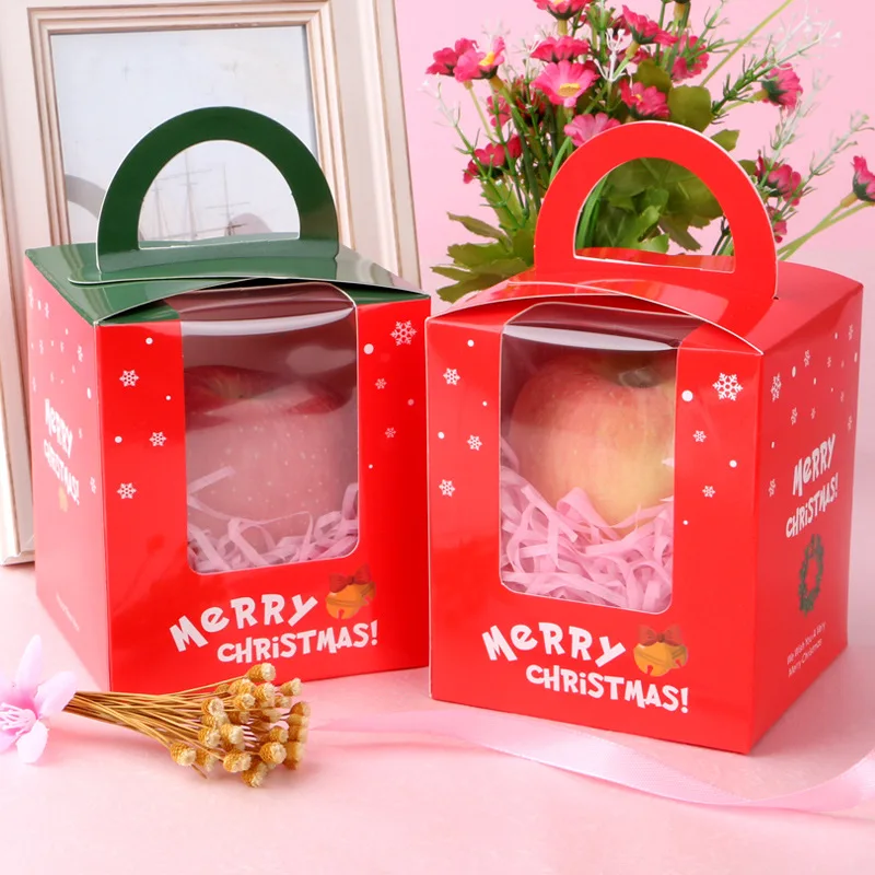 

10/30pcs Cute Red Christmas Candy Boxes with Window Paper Gift Boxes For Guests Handmade Cake Box Biscuits Packaging Supplies