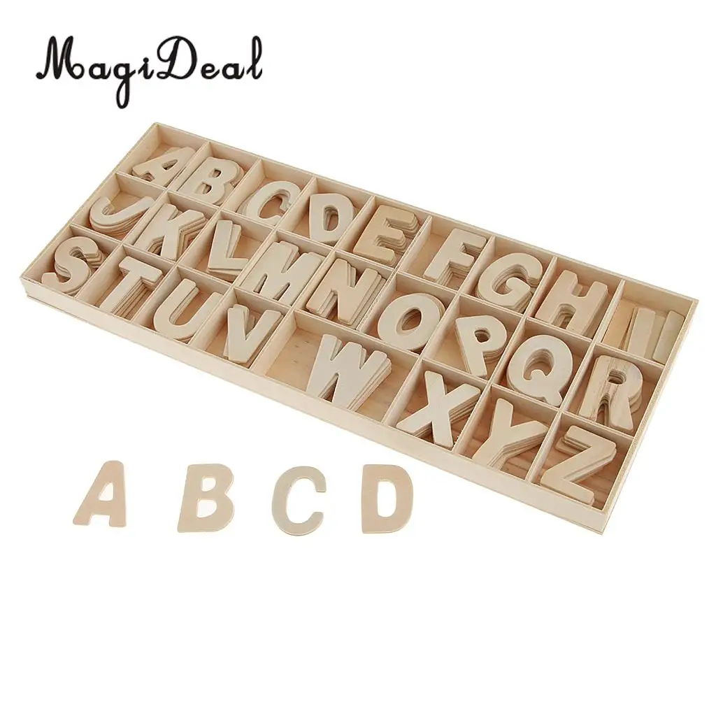 156pcs Set Wooden Letters - Wooden Craft Alphabet with Storage Tray - Unpainted Kids Learning Toy, Scrapbooking Embellishments