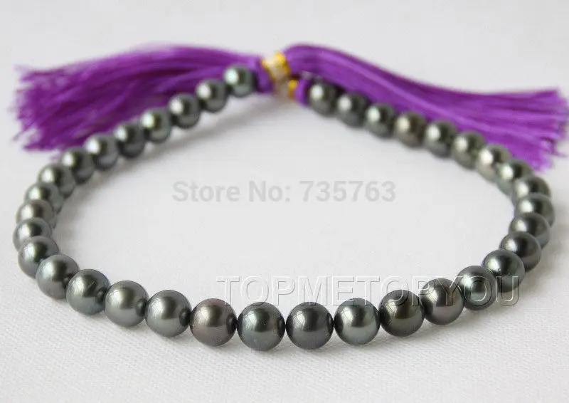 

HOT 0014914 Genuine 12-13mm round Tahitian black South sea pearls necklace 14K