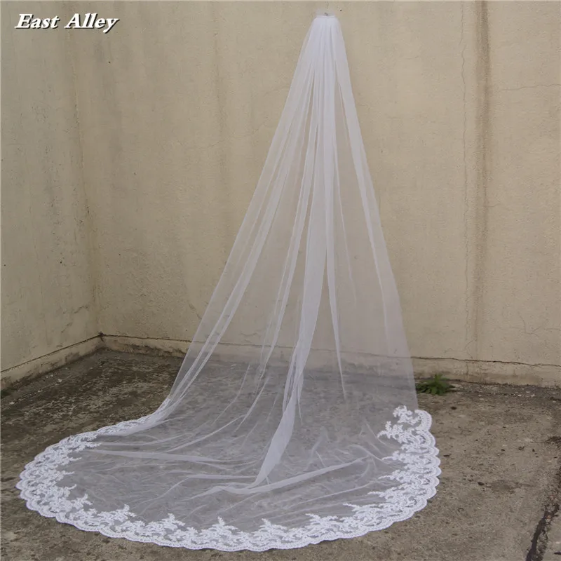 

Cathedral Length Bridal Veil Lace Veil Wide Veil 1 Layer 3 M Wedding Veil with Plastic Comb Real Photo