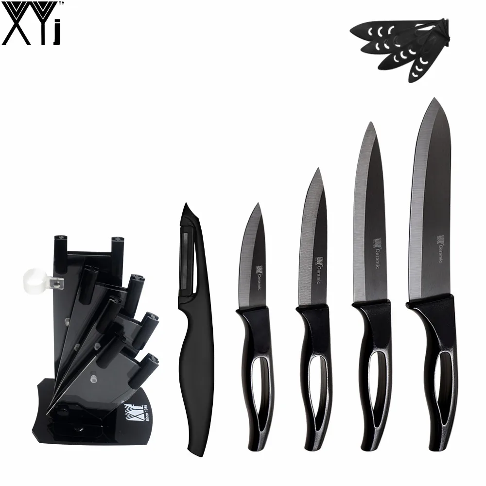 

XYj 3,4,5,6 inch Ceramic Knife Non Slip Handle Kitchen Knives + Acrylic Knife Stand + Peeler Total 6pcs Set Best Cooking Tools